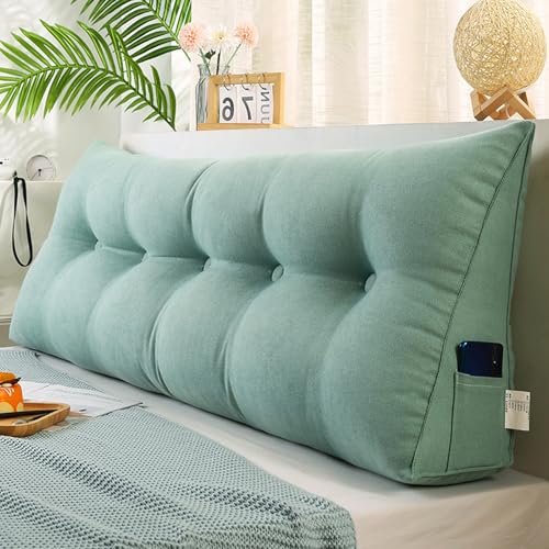 MDDKOP Großes dreieckiges Keil-Rückenlehnenkissen für Bett, Lesen, Doppelbett, Nackenrolle, Kopfteil-Kissen für Schlafzimmer, Couch, Ruhe, Lesekissen Lendenwirbelstütze(Light Blue,180x20x50cm) von MDDKOP
