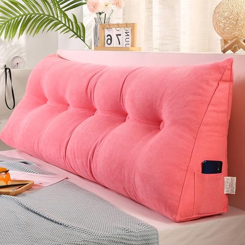 MDDKOP Großes dreieckiges Keil-Rückenlehnenkissen für Bett, Lesen, Doppelbett, Nackenrolle, Kopfteil-Kissen für Schlafzimmer, Couch, Ruhe, Lesekissen Lendenwirbelstütze(Rosa,200x20x50cm) von MDDKOP