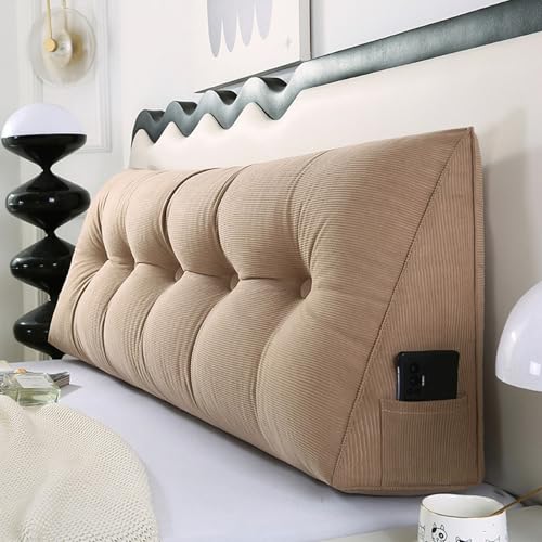 MDDKOP Keilkissen für Bett und Sofa: Bequem Rückenkissen Praktisches Seitenfach multifunktions Wandkissen dreieckiges Lesekissen Lendenwirbelstütze(Braun,150x20x50cm) von MDDKOP