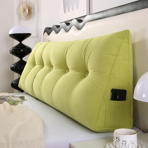 MDDKOP Keilkissen für Bett und Sofa: Bequem Rückenkissen Praktisches Seitenfach multifunktions Wandkissen dreieckiges Lesekissen Lendenwirbelstütze(Grün,180x20x50cm) von MDDKOP