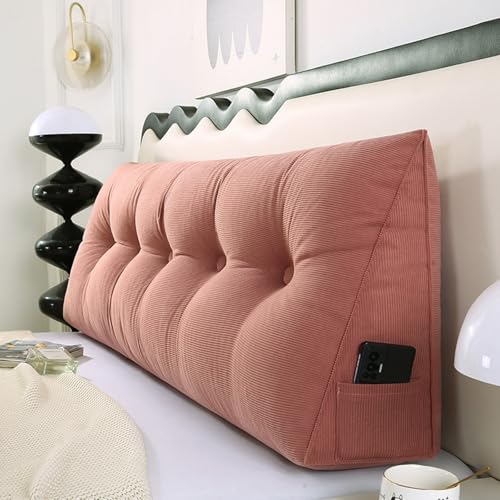 MDDKOP Keilkissen für Bett und Sofa: Bequem Rückenkissen Praktisches Seitenfach multifunktions Wandkissen dreieckiges Lesekissen Lendenwirbelstütze(Rosa,150x20x50cm) von MDDKOP