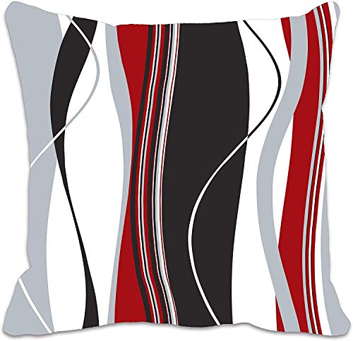 MDEIMAT Kissenhülle, vertikal, gewellt, rot, schwarz, grau und weiß, für Wohnzimmersofa, 45,7 x 45,7 cm von MDEIMAT