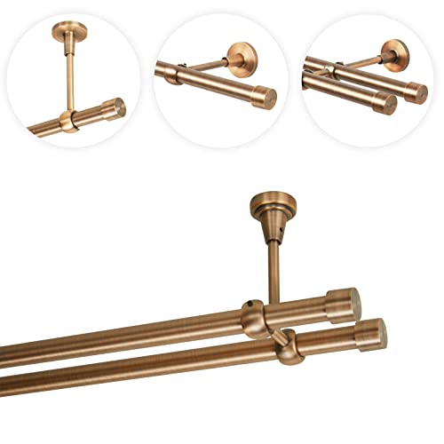 Gardinenstange 120 cm Deckenmontage | Vorhangstange 2 läufig Ø 19mm | Kupfer Antik Vintage-Look Retro-Stil | Endkappe von MDEKOR