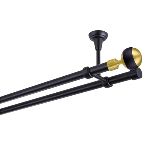 Gardinenstange 280 cm lang 2-läufig schwarz -gold Vorhangstange 19 mm Deckenbefestigung Gardinenstange 280 cm lang 2-läufig schwarz -gold Vorhangstange 19 mm Deckenbefestigung von MDEKOR