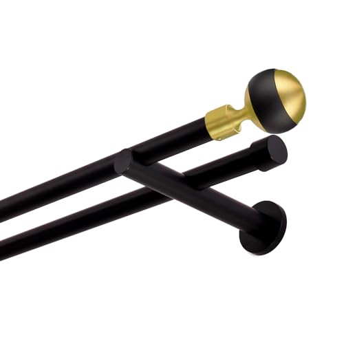 Gardinenstange 480 cm lang 2-läufig schwarz -gold Vorhangstange 19 mm Wandbefestigung Gardinenstange 480 cm lang 2-läufig schwarz -gold Vorhangstange 19 mm Wandbefestigung von MDEKOR
