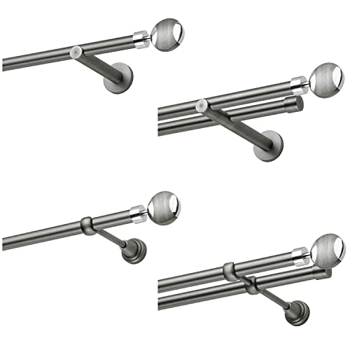 MDEKOR Gardinenstange 160 cm 2-läufig | Vorhangstange für die Wandmontage Silber Grau aus Metall | Gardinenstangenset Ø 19mm von MDEKOR