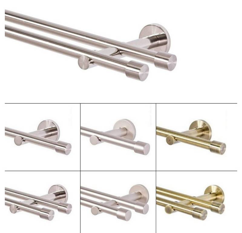 MDEKOR Gardinenstange komplette Ø 16 mm mit Endkappen, 2-läufig, kürzbar, Wandmontage, Wandmontage, 120 cm Edelstahl von MDEKOR