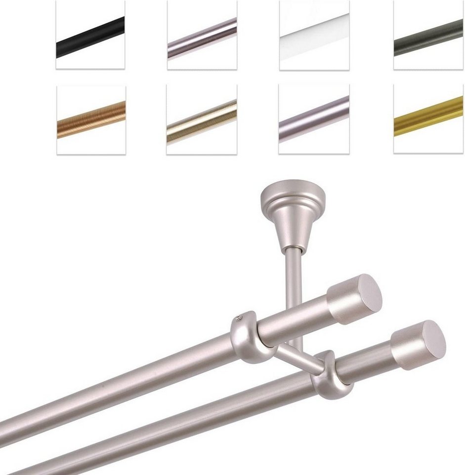 MDEKOR Gardinenstange Vorhangstange 19mm, 2-läufig, kürzbar, 2-läufig Deckemontage, 120 cm Chrom Matt von MDEKOR