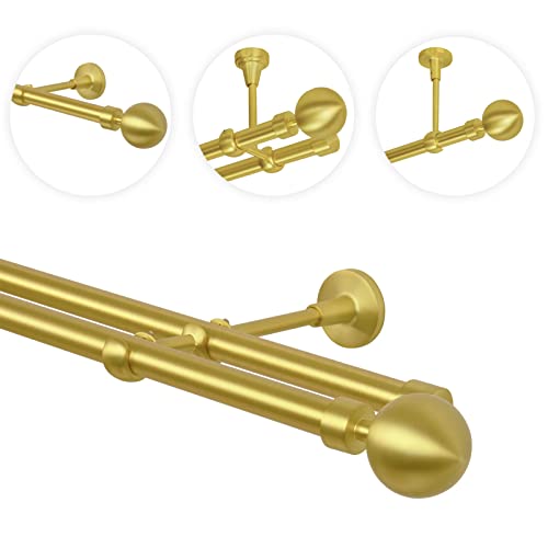 MDEKOR Gardinenstange Vorhangstange 2 läufig 19mm Gold-Matt Messing Antik Vintage-Look Retro-Stil 480 Kugel Wand/Deckenbefestigung von MDEKOR