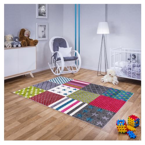 MDEKOR Teppich für Kinderzimmer in Blau, GrünKinderteppich 80 cm x 150 cm Bunt, Babyteppich für Mädchen und Jungen von MDEKOR