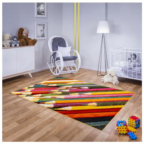 Teppich für Kinderzimmer Bunt Kinderteppich 120 cm x 170 cm mit Schule Motiv, Babyteppich für Mädchen und Jungen von MDEKOR
