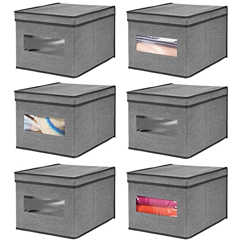 mDesign Stoffbox im 6er-Set – Aufbewahrungsbox aus Stoff – ideal zur Ablage von Kleidung und als Schrankbox – Aufbewahrungskiste mit praktischem Deckel – dunkelgrau/schwarz von mDesign