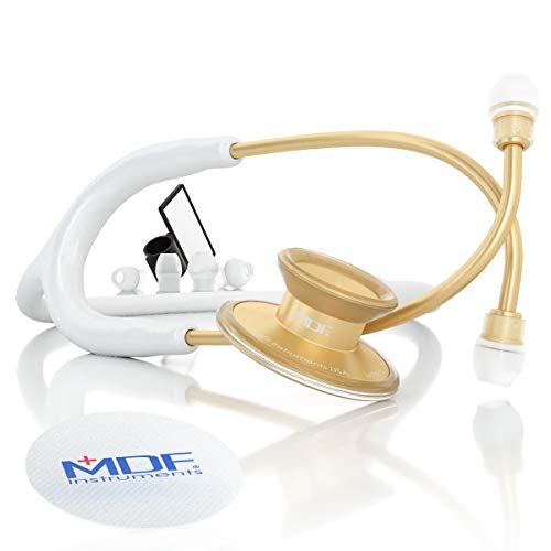 MDF Acoustica leichtes Zweikopf-Stethoskop - Gratis-Parts-for-Life - weiß| Gold (MDFXPK29) von MDF Instruments