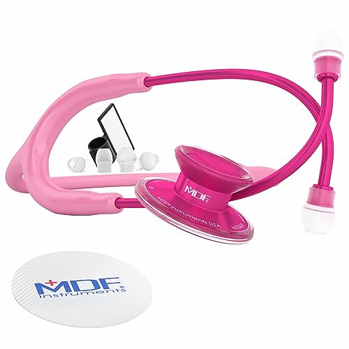 MDF Acoustica leichtes Stethoskop für Ärzte, Krankenschwestern, Studenten, Heimgesundheit, Erwachsene, Doppelkopf, rosa Schlauch, Bruststück-Headset aus rosa Legierung, MDF747XPPA01 von MDF Instruments