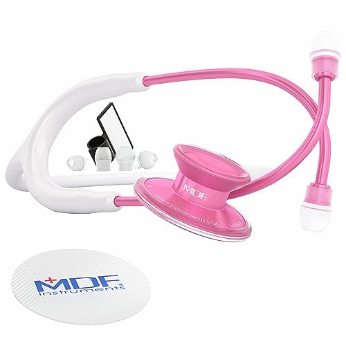 MDF Acoustica leichtes Stethoskop für Ärzte, Krankenschwestern, Studenten, Heimgesundheit, Erwachsene, Doppelkopf, weißer Schlauch, rosa Pinkore Bruststück-Headset, MDF747XPPO29 … von MDF Instruments
