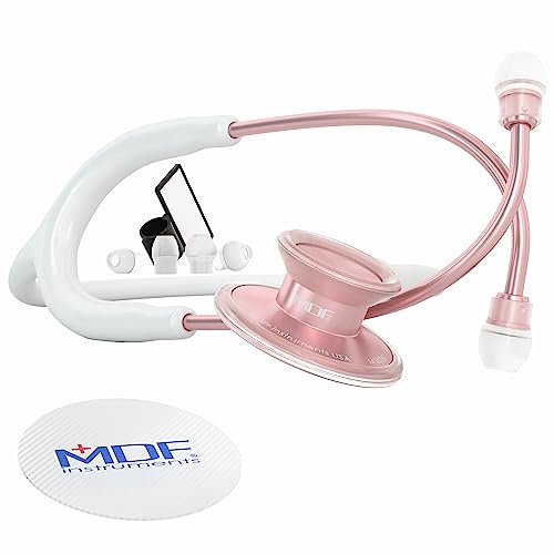 MDF Acoustica leichtes Zweikopf-Stethoskop - Gratis-Parts-for-Life - Weiß Roségold (MDF747XP-RG29) von MDF Instruments