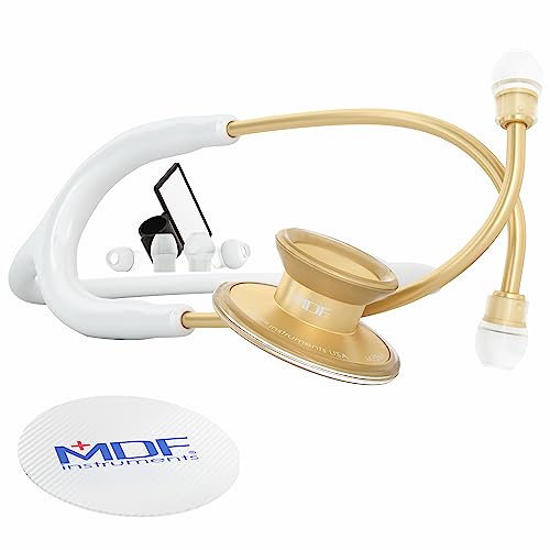 MDF Acoustica leichtes Zweikopf-Stethoskop - Gratis-Parts-for-Life - weiß| Gold (MDFXPK29) von MDF Instruments