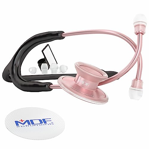 MDF Acoustica luxuriöses, leichtes Zweikopf-Stethoskop - Gratis-Parts-for-Life - Schwarz Roségold (MDF747XP-RG11) von MDF Instruments