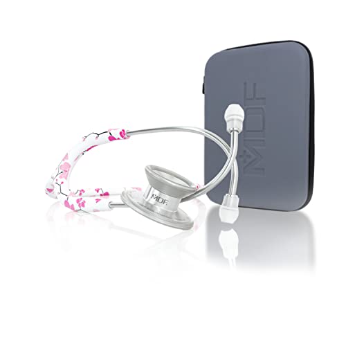 MDF Sakura MD One Epoch Leichtgewichts-Titan-Stethoskop, Erwachsene, Sakura-Schlauch, Silbernes Bruststück-Headset, MDF777TSA+ Reiseetui von MDF Instruments