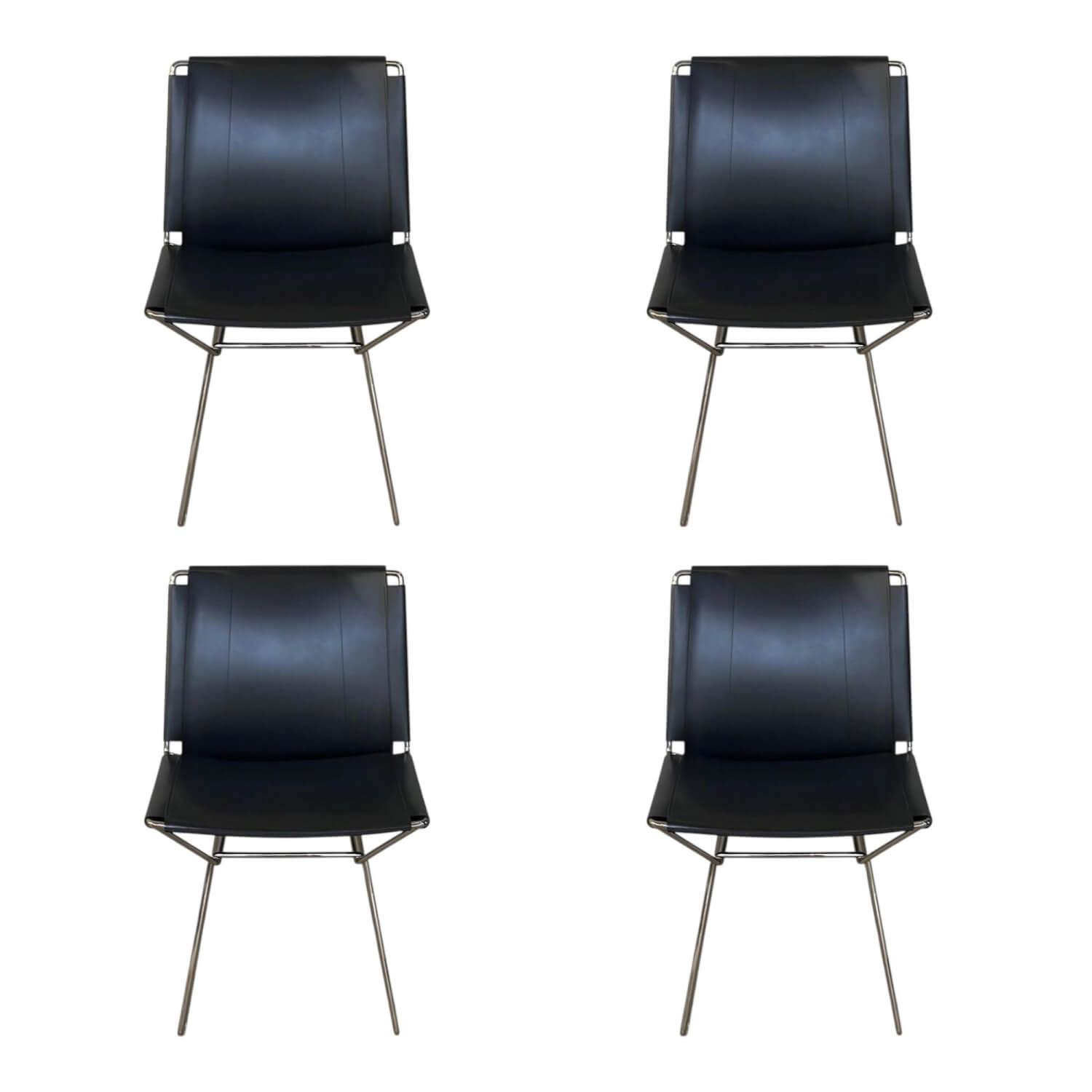 4er Set Stuhl Neil Leather And Stool Sattelleder Schwarz Gestell Chrom Schwarz von MDF Italia