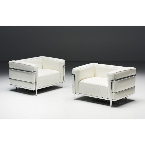 LC3 Grand Confort Sessel aus weißem Leder – 2er Set, MDF Italia LC3 Grand Confort Sessel aus weißem Leder – 2er Set, MDF Italia von MDF Italia