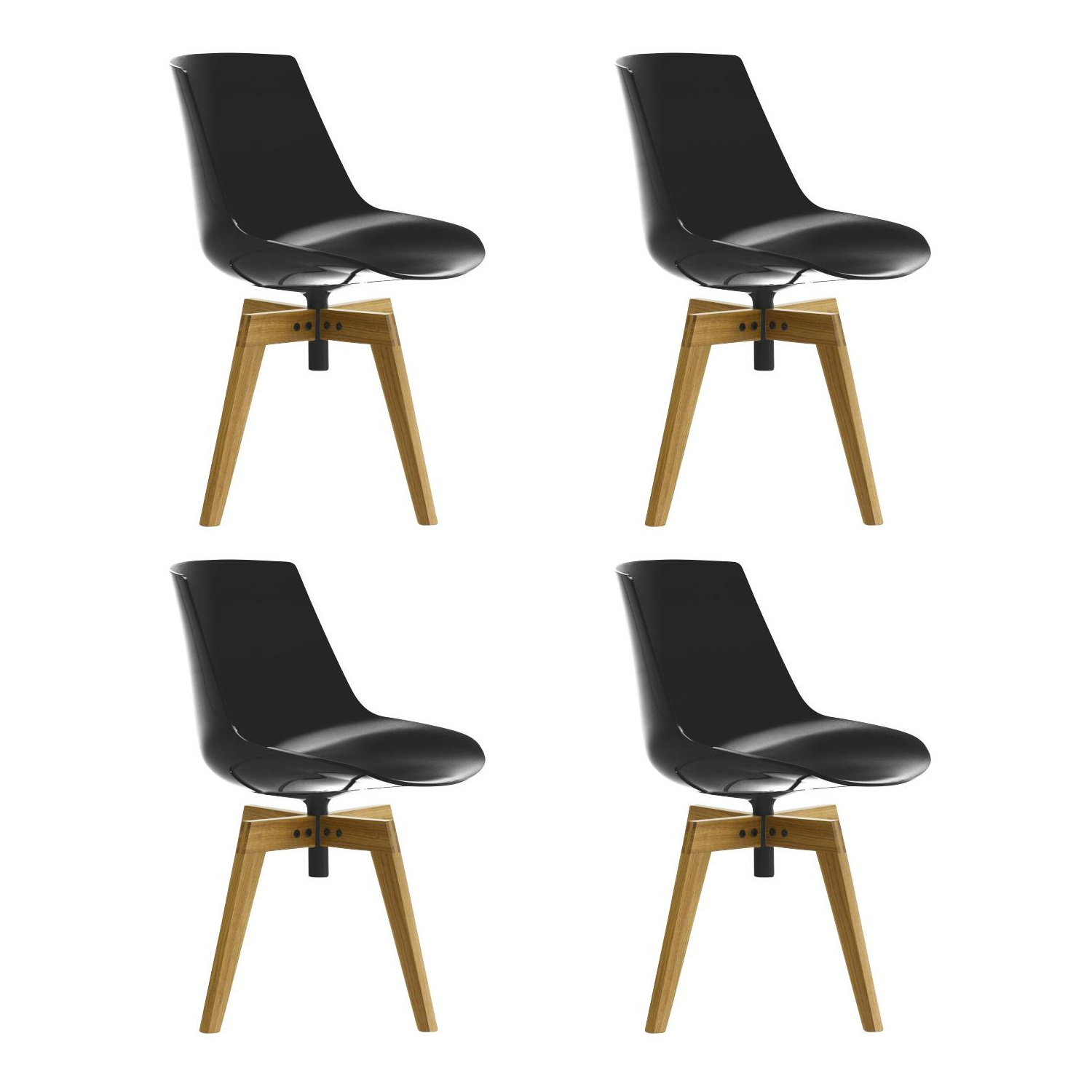MDF Italia - Flow Stuhl Füße in Eiche 4er Set - schwarz/Sitzschale schwarz pigmentiert/BxHxT 54x80,5x54cm/Gestell Eiche natur X030 von MDF Italia
