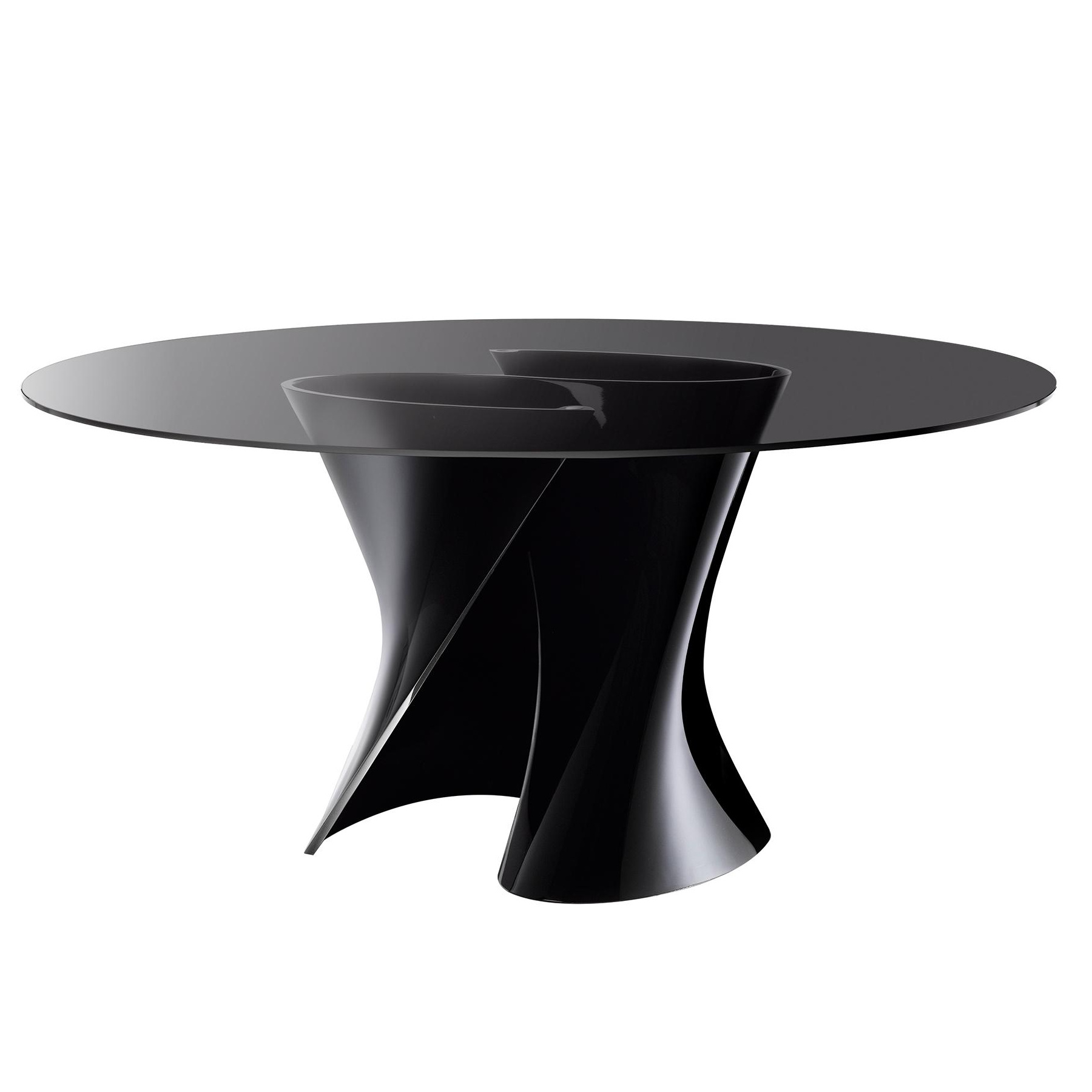 MDF Italia - S Table Esstisch Gestell schwarz - schwarz/rauch/Tischplatte gehärtetes Glas rauchfa/H 73cm / Ø 140cm/Gestell schwarz glänzend lackiert von MDF Italia