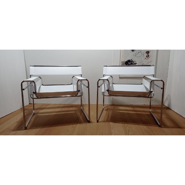 Paar Wassily Sessel B3 aus weißem Leder von Marcel Breuer, MDF Italia von MDF Italia