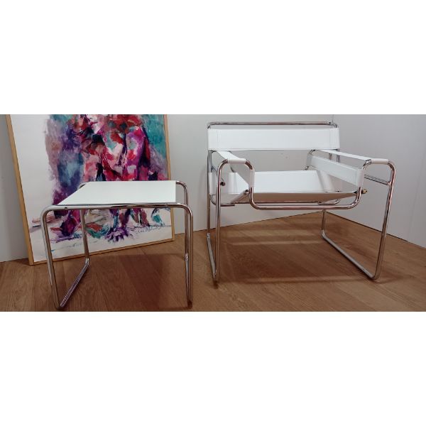 Wassily B3 Sessel und Laccio B9 Beistelltisch Set in Weiß von Marcel Breuer, MDF Italia Wassily B3 Sessel und Laccio B9 Beistelltisch Set in Weiß von Marcel Breuer, MDF Italia von MDF Italia