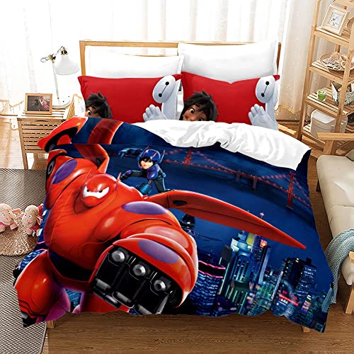 MDFKZ Big Hero 6 3 Teilig Bettwäsche,Microfaser,3D Kawaii Anime Bett Bettwäsche,Für Geeignet Und Erwachsene Kinder (A3,135x200cm+80x80cmx1) von MDFKZ