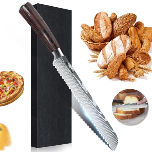 MDHAND Küchenmesser, 20 cm Kochmesser mit gezackter Kante Scharfes Edelstahl Profi Brotmesser für Haus und Restaurant von MDHAND
