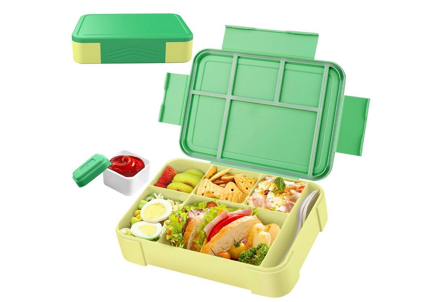 MDHAND Lunchbox Kinder Brotdose (5 Fächer), PP5, (1-tlg), Auslaufsicher & BPA-frei-mit Besteck von MDHAND