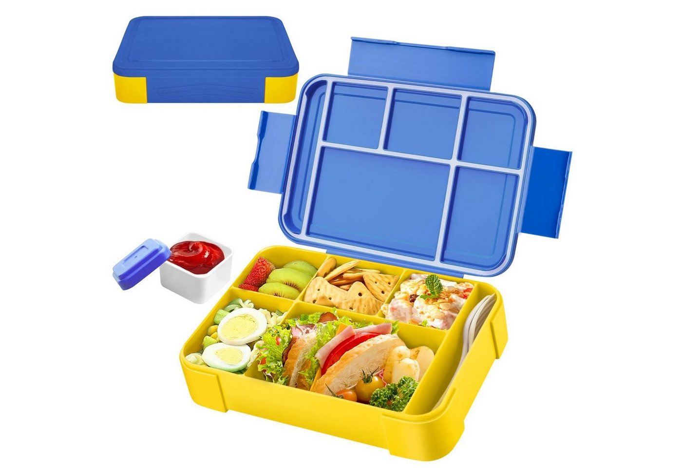 MDHAND Lunchbox Kinder Brotdose (5 Fächer), PP5, (1-tlg), Auslaufsicher & BPA-frei-mit Besteck von MDHAND