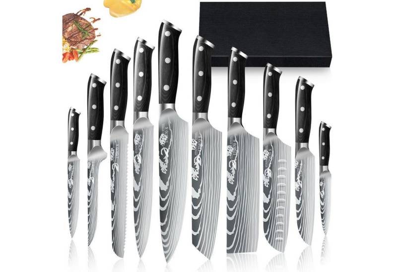 MDHAND Messer-Set (Set, 10-tlg), High Carbon Edelstahl 10-teiliges Küchenmesser mit Geschenkbox von MDHAND