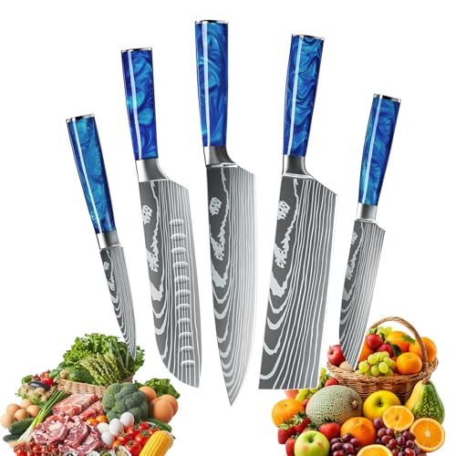 MDHAND Messerset,5-teiliges Multifunktionales Küchenmesser Set,Super scharf Kochmesser Set,Ergonomischer Griff aus Harz für Haus und Restaurant MDHAND Messerset,5-teiliges Multifunktionales Küchenmesser Set,Super scharf Kochmesser Set,Ergonomischer Griff aus Harz für Haus und Restaurant von MDHAND