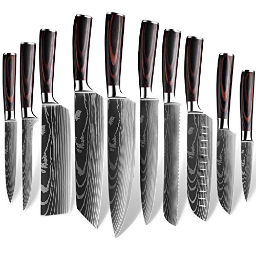 MDHAND Messer Set, 10 Teilige Küchenmesser Set aus Edelstahl in Mehreren Größen mit Bequemen Griff, Messer Scharf/Rostschutz/Rutschfester Kochmesser von MDHAND