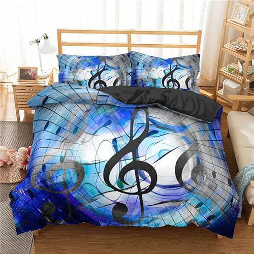 MDKLXIDF Bettwäsche 135x200 cm Blaue Musik Weich Mikrofaser Bettbezug Set Für Jungen Mädchen Einzelbett, Hypoallergen Bettbezüge mit Reißverschluss und 1 Kissenbezug 80x80 cm von MDKLXIDF