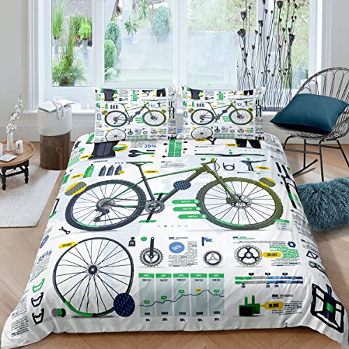 MDKLXIDF Bettwäsche 135x200 cm Fahrrad Weich Mikrofaser Bettbezug Set Für Jungen Mädchen Einzelbett, Hypoallergen Bettbezüge mit Reißverschluss und 1 Kissenbezug 80x80 cm von MDKLXIDF