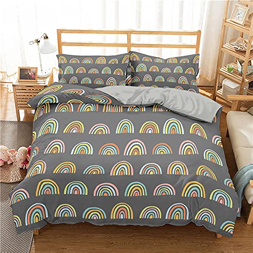 MDKLXIDF Bettwäsche 135x200 cm Grauer Regenbogen Weich Mikrofaser Bettbezug Set Für Jungen Mädchen Einzelbett, Hypoallergen Bettbezüge mit Reißverschluss und 1 Kissenbezug 80x80 cm von MDKLXIDF