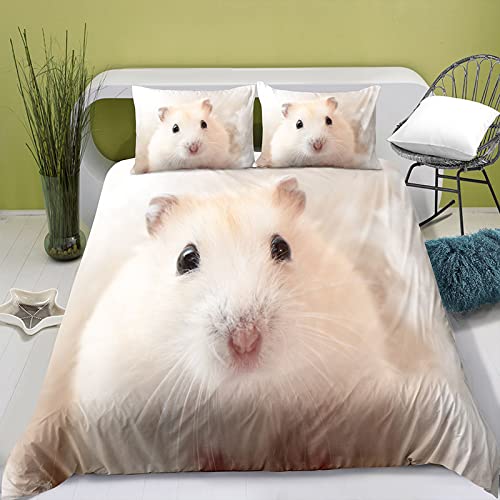 MDKLXIDF Bettwäsche 135x200 cm Hamster Weich Mikrofaser Bettbezug Set Für Jungen Mädchen Einzelbett, Hypoallergen Bettbezüge mit Reißverschluss und 1 Kissenbezug 80x80 cm von MDKLXIDF