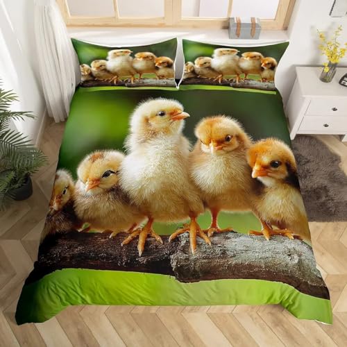 MDKLXIDF Bettwäsche 135x200 cm Küken Weich Mikrofaser Bettbezug Set Für Jungen Mädchen Einzelbett, Hypoallergen Bettbezüge mit Reißverschluss und 1 Kissenbezug 80x80 cm von MDKLXIDF