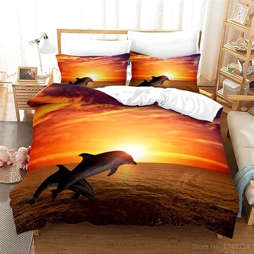 MDKLXIDF Bettwäsche 135x200 cm gelber Delphin Weich Mikrofaser Bettbezug Set Für Jungen Mädchen Einzelbett, Hypoallergen Bettbezüge mit Reißverschluss und 1 Kissenbezug 80x80 cm von MDKLXIDF