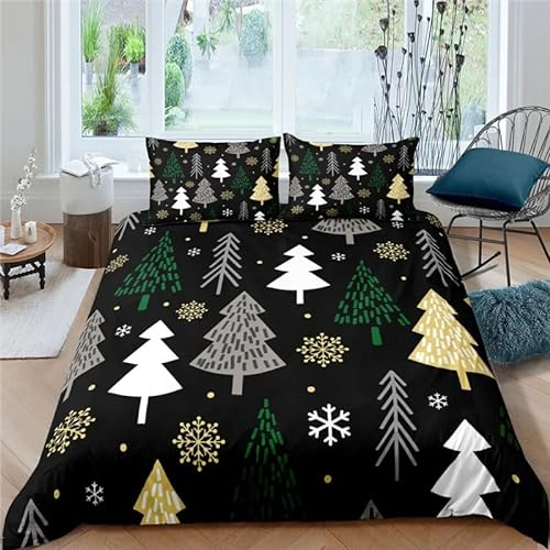 MDKLXIDF Bettwäsche 135x200 cm schwarzer Tannenbaum Weich Mikrofaser Bettbezug Set Für Jungen Mädchen Einzelbett, Hypoallergen Bettbezüge mit Reißverschluss und 1 Kissenbezug 80x80 cm von MDKLXIDF