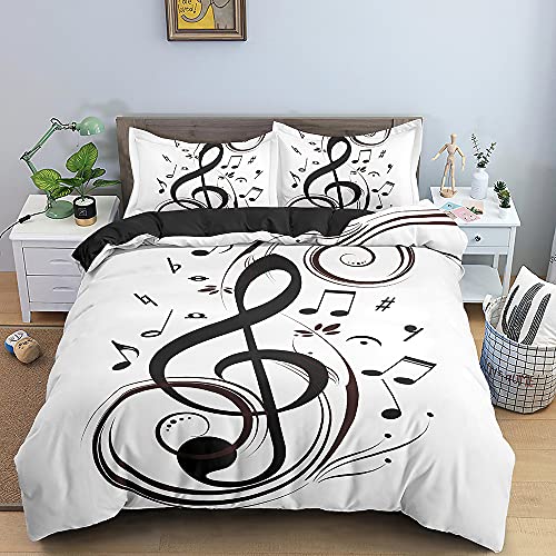 MDKLXIDF Bettwäsche 135x200 cm weiße musiknote Weich Mikrofaser Bettbezug Set Für Jungen Mädchen Einzelbett, Hypoallergen Bettbezüge mit Reißverschluss und 1 Kissenbezug 80x80 cm von MDKLXIDF