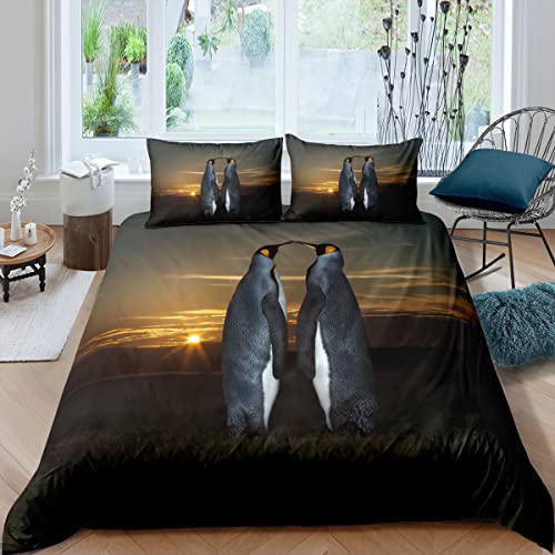 MDKLXIDF Bettwäsche 155x220 cm Pinguin 3 Teilig Atmungsaktive Bettbezug mit Reißverschluss, Weich Mikrofaser Bettwäsche-Sets für Kinder - 1 Bettbezüge und 2 Kissenbezug 80x80cm von MDKLXIDF