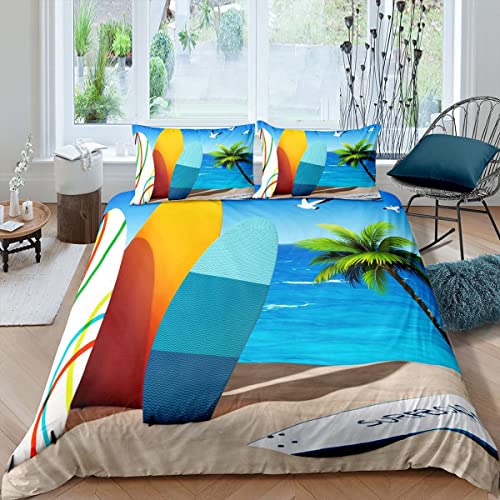 MDKLXIDF Bettwäsche 155x220 cm Surfbrett 3 Teilig Atmungsaktive Bettbezug mit Reißverschluss, Weich Mikrofaser Bettwäsche-Sets für Kinder - 1 Bettbezüge und 2 Kissenbezug 80x80cm von MDKLXIDF