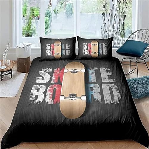 MDKLXIDF Bettwäsche 200x200 cm graues Skateboard Atmungsaktive Mikrofaser Bettbezug mit Reißverschluss Für Einzelbett, Weiche Bettwäsche-Sets - 1 Bettbezüge mit 1 Kissenbezug 80x80 cm von MDKLXIDF