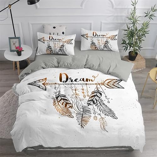 MDKLXIDF Bettwäsche 200x200 cm weißer Traumfänger Atmungsaktive Mikrofaser Bettbezug mit Reißverschluss Für Einzelbett, Weiche Bettwäsche-Sets - 1 Bettbezüge mit 1 Kissenbezug 80x80 cm von MDKLXIDF