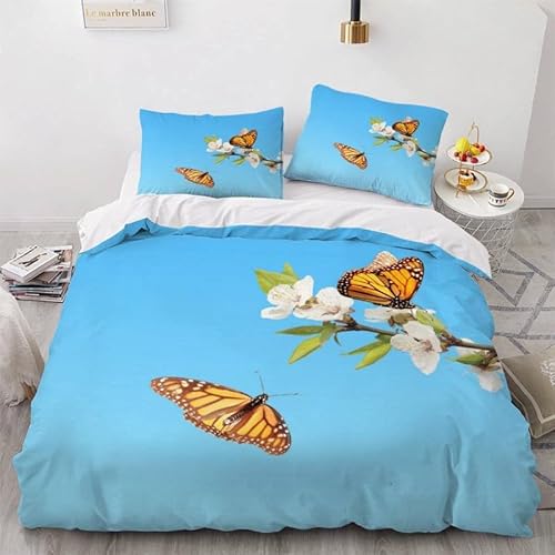 MDKLXIDF Bettwäsche 220x240 Blauer Schmetterling 3 Teilig Wendemotiv Bettbezüge Bettwäsche-Sets Für Doppelbett, Hypoallergen Mikrofaser Bettbezug mit Reißverschluss und 2 Kissenbezug 80x80 cm von MDKLXIDF