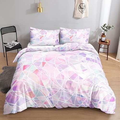 MDKLXIDF Bettwäsche 220x240 Geometrisches Muster 3 Teilig Wendemotiv Bettbezüge Bettwäsche-Sets Für Doppelbett, Hypoallergen Mikrofaser Bettbezug mit Reißverschluss und 2 Kissenbezug 80x80 cm von MDKLXIDF